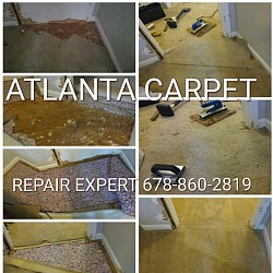 Pit bull damaged carpet repairs in SE Atlanta.